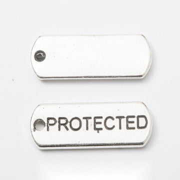PROTECTED Engraved Rectangular Tag Pendant Charm in Antique Silver