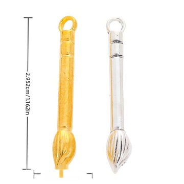Miniature Paintbrush Charm In Gold and Antique Silver Metal Finish