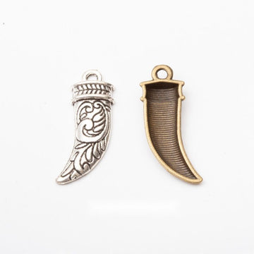 Curved Horn Charm in 2 Metal Finishes for Jewelry Making
