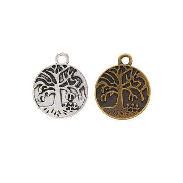 Round Tree of Life Charm Metal Pendant for Jewelry Making
