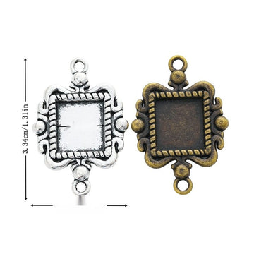 Ornate Square Cabochon Connector Settings in Two Finishes