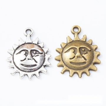 Sun Face Charms in Antique Bronze, Antique Silver for Jewelry Making
