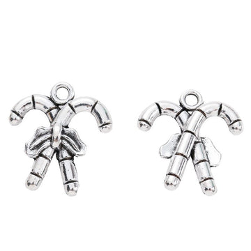 Antique Silver Crossed Candy Cane Charm with Bow Detail