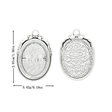 Floral Edge Oval Cabochon Pendant Setting in Antique Silver Tone
