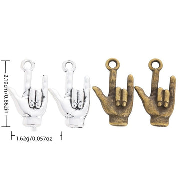 Rock Hand Gesture Metal Charm Pendant in 2 Finishes for DIY Jewelry