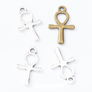 Ankh Cross Charm 20 mm Zinc Alloy Pendant in Bronze or Silver Tone