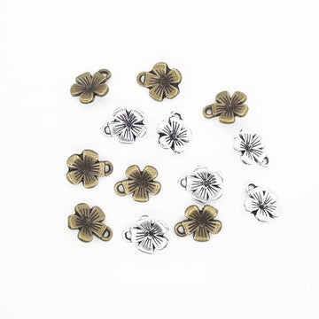 Antique Metal Five Petal Flower Charm Pendant With Textured Detail, 2 Finishes