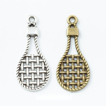 Woven Face Tennis Racket Charm In Antique Bronze and Antique Silver Metal Finish