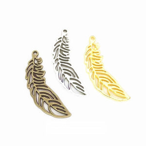 Curved Feather Charm in 3 Metal Finishes for Jewelry Making