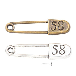 Safety Pin Number 58 Metal Brooch in Two Vintage Finishes