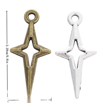 Elongated Star Charm with a long open star silhouette in 2 Metal Finishes