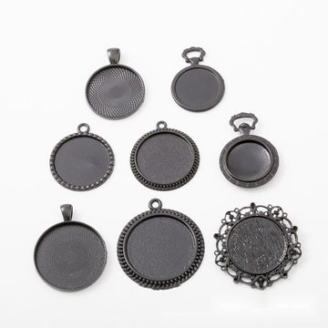 Eight Black Round Cabochon Pendant Tray Styles and Sizes