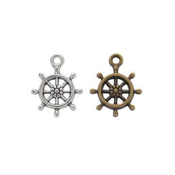 Layered Ship Wheel Metal Charms in Antique Bronze and Silver