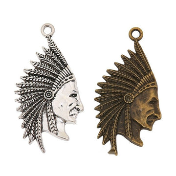 Headdress Portrait Charm In Antique Bronze and Antique Silver Metal Finish