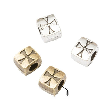 Cross Motif Square Large Hole Metal Beads in Two Finishes