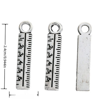 Antique Silver Ruler Charm with Engraved Measurement Marks