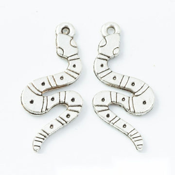 Antique Silver Tone Coiled Snake Metal Charm Pendant
