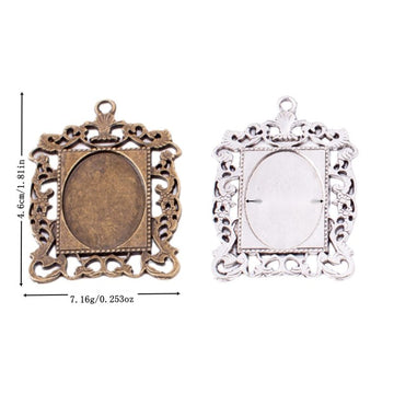 Ornate Rectangular Cabochon Pendant Tray In Antique Bronze and Antique Silver Metal Finish