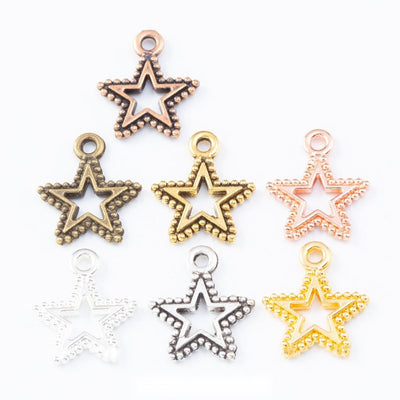 Beaded Outline Star Metal Charms grouped product view on a white background