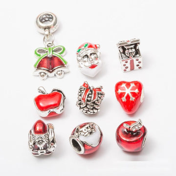 Red Christmas Large Hole Bead Charms in 10 Styles for Jewelry Making