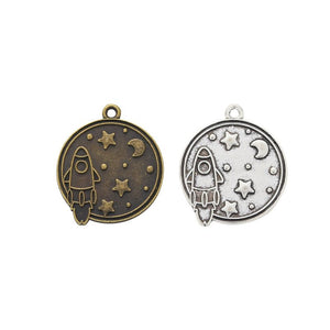 Rocket and Planet Charm Metal Pendant for Jewelry Making
