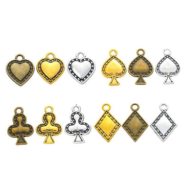 Card Suit Bezel Charm Pendants in Four Shapes and Three Finishes