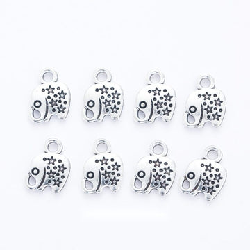 Patterned Small Elephant Metal Charm in Antique Silver Finish