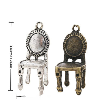Dimensional Oval Back Chair Charms in Antique Bronze and Silver