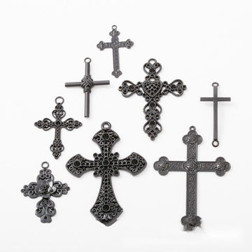 Assorted Black Cross Metal Pendant Charms in 8 Distinct Finishes