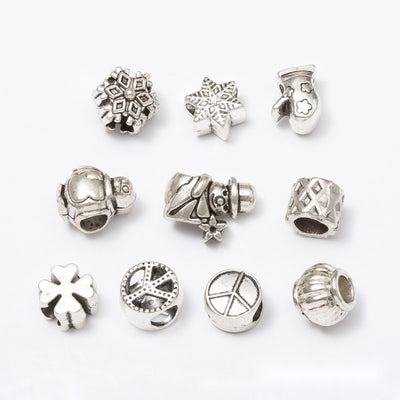 Overview of winter theme beads in the available designs and finishes