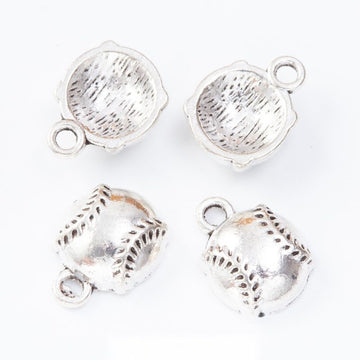 Baseball Glove and Ball Metal Charms in Antique Silver