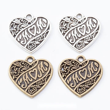 MOM Heart Metal Charms in Two Antique Finishes Jewelry Components