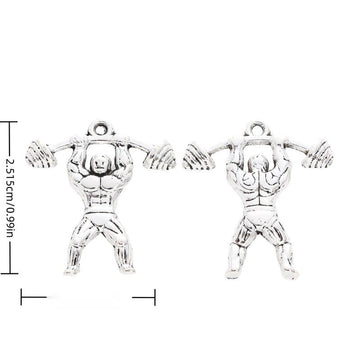 Antique Silver Weightlifter Athlete Pendants for Jewelry Making