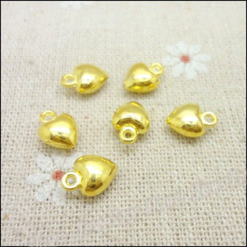 Mini Polished Gold Tone Heart Metal Charm Pendant Jewelry Making Component