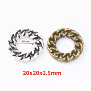 Antique Metal Round Chain Link Connector With Textured Detail, 2 Finishes