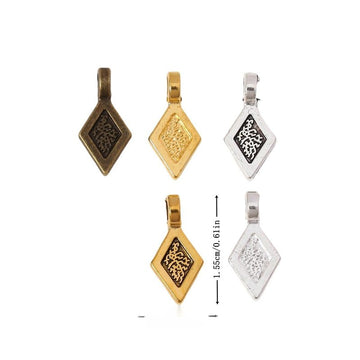 Ornate Diamond Tile Metal Charm Pendant in 5 Finishes for DIY Jewelry