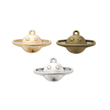 Vintage Saturn Planet Bezel Charms in Multiple Finishes for Jewelry Making