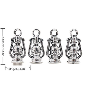 Miniature Kerosene Lantern Metal Charm in Antique Silver