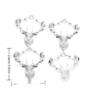 Antlered Deer Head Metal Charm in Textured Metal for Jewelry Making