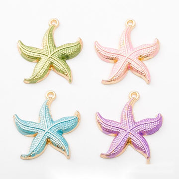 Colorful Starfish-Shaped Metal Charm Pendants in 4 Finishes