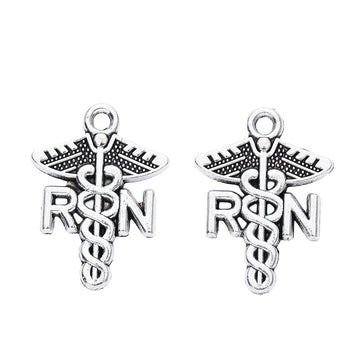 RN Caduceus Nursing Symbol Pendant Charm in Antique Silver