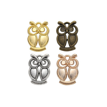 Openwork Owl Metal Charms in Four Metallic Finishes