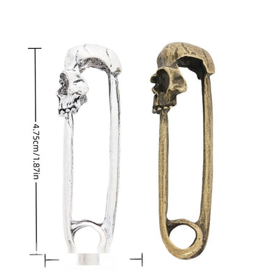 Group view of skull safety pin styles on a white background