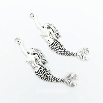 Antique Silver Mermaid Metal Charms with Curved Tail