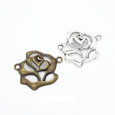 Antique Bronze, Antique Silver openwork rose connector shown in an overview