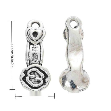 Antique Silver Ruyi Scepter Charm with Raised Motif