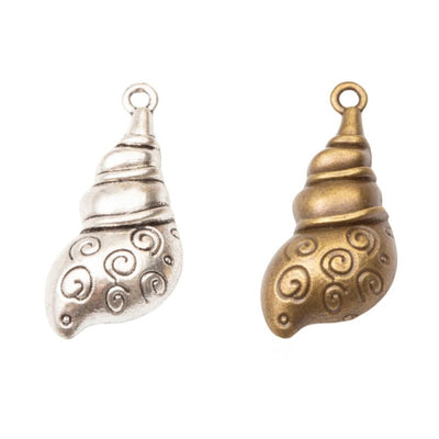 Spiral Seashell Charm finish comparison on a white background