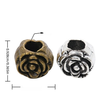 Rose Large Hole Bead with a raised rose face in 2 Metal Finishes