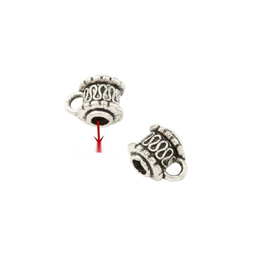 Ornate Barrel Large Hole Bail Bead in Antique Silver Tone