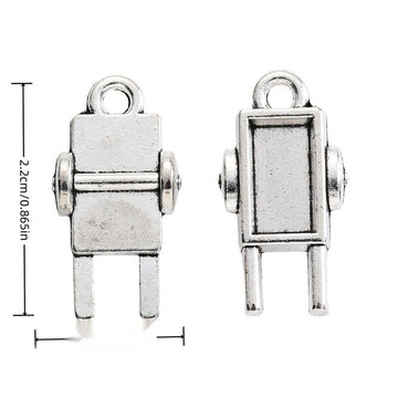 Antique Silver Robot Charm with Rectangular Body Detail